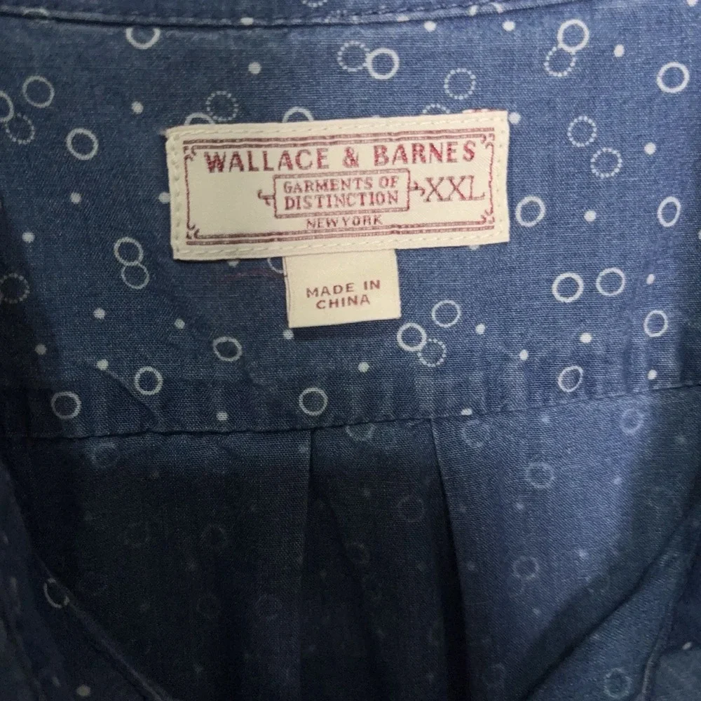Wallace‎ & Barnes Chambray Denim Shirt Mens 2XL XXL Blue Circle Print Pockets